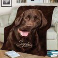 Chocolate Labrador Retriever blanket styled across a sofa with close-up dog artwork