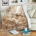Labrador Retriever forest blanket draped over a sofa in a cozy living room