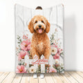 Goldendoodle blanket with watercolor flowers, white fence artwork, and a cozy farmhouse-inspired design