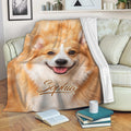 Corgi throw blanket draped across a sofa in a cozy living room setting