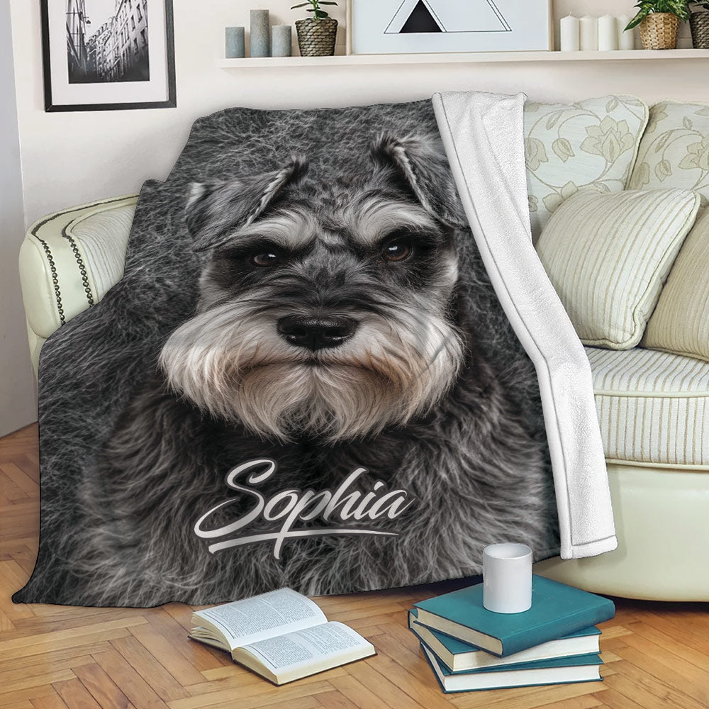 Miniature Schnauzer throw blanket draped over a sofa in a cozy living room