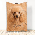 Poodle throw blanket featuring a curly apricot dog portrait in warm golden tones