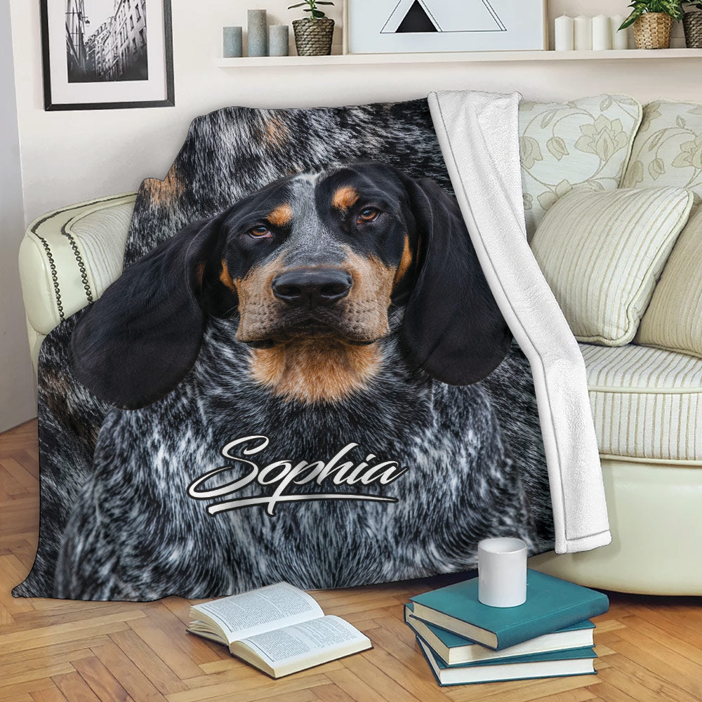 Bluetick Coonhound blanket draped over a sofa in a cozy living room