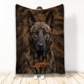 Brindle Dutch Shepherd throw blanket with close-up dog artwork in rich brown and black tones