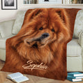 Chow Chow throw blanket styled across a couch with a detailed fluffy dog design