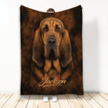 Bloodhound throw blanket displayed upright with realistic brown dog artwork and a rich fur-textured background