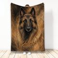 Belgian Shepherd throw blanket with realistic long-haired dog artwork in warm brown and black tones