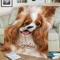 Cavalier King Charles Spaniel blanket styled on a sofa with a cheerful chestnut dog design