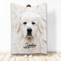 Great Pyrenees dog blanket displayed vertically with a close-up white dog face design