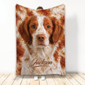 Brittany Spaniel throw blanket featuring a close-up orange and white dog portrait design