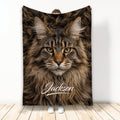 Maine Coon throw blanket displayed vertically with a realistic brown tabby cat design