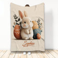 Rabbit blanket with a cute bunny surrounded by colorful Easter eggs and botanical accents