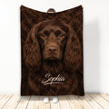 Brown Boykin Spaniel blanket with a close-up dog design and rich chocolate brown artwork