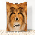 Rough Collie blanket featuring a close-up golden long-haired dog design held upright