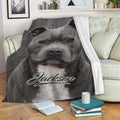 Staffordshire Bull Terrier throw blanket draped over a sofa in a cozy living room