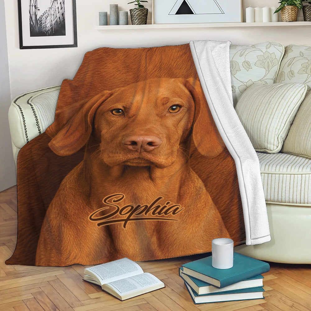 Vizsla dog blanket draped over a sofa in a cozy living room setting