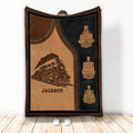 Railroader blanket featuring a vintage steam locomotive and repeating train emblem artwork