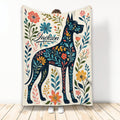 Floral Great Dane throw blanket with bold botanical artwork in navy, teal, coral, mustard, and cream