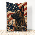 Dutch Shepherd blanket with vintage American flag artwork, stars, leaves, and warm patriotic colors