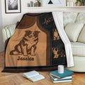 Border Collie throw blanket draped over a sofa with vintage brown and black dog artwork