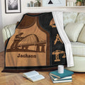 Civil engineering throw blanket displayed on a sofa with bridge and construction equipment artwork