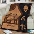 Close view of civil engineer blanket featuring bridge construction artwork and engineering symbols