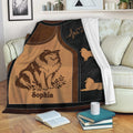 Rough Collie throw blanket displayed on a sofa with warm brown, tan, and black dog artwork