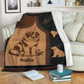 Saint Bernard throw blanket draped over a sofa with warm vintage dog artwork