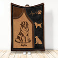 Custom Saint Bernard blanket with vintage brown and black dog artwork and paw print accents