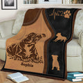 Close view of Staffordshire Bull Terrier blanket with illustrated dog design and heart paw artwork