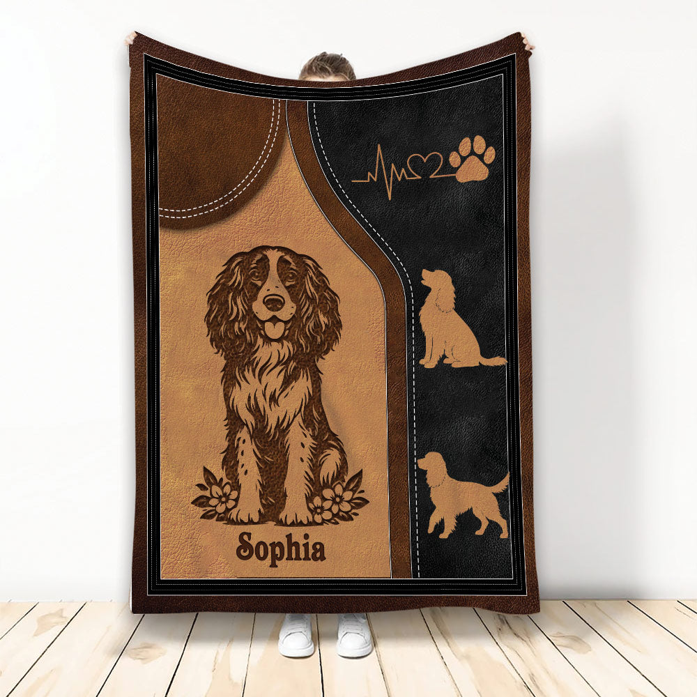 English Springer Spaniel blanket with vintage brown and black dog artwork