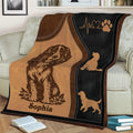 English Springer Spaniel blanket close-up with dog silhouettes and paw print motif