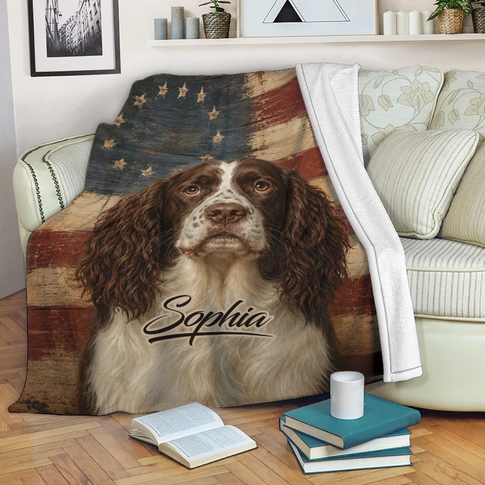 English Springer Spaniel throw blanket draped over a sofa in a cozy living room