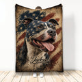 Staffordshire Bull Terrier throw blanket with distressed American flag artwork