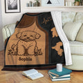 Bichon Frise throw blanket draped over a sofa with warm brown and black dog artwork