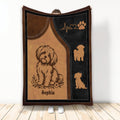 Maltese dog blanket with brown and black artwork, paw print accents, and floral details