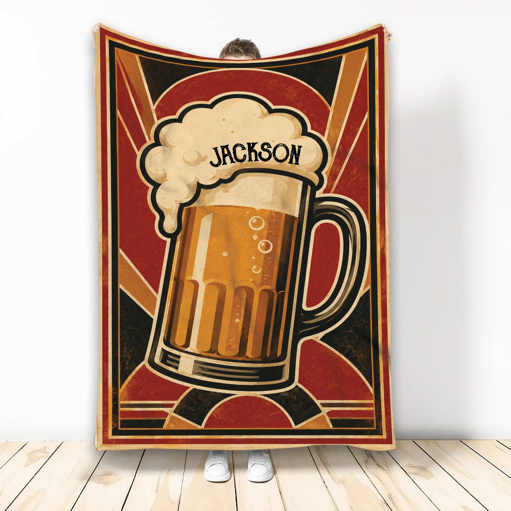 Vintage beer pint blanket with bold red, gold and black retro artwork