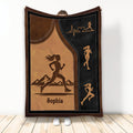 Running throw blanket with female runner silhouette, mountain artwork, and brown and black athletic theme