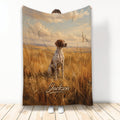 German Shorthaired Pointer blanket featuring a hunting dog in a golden field beneath a dramatic sky