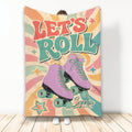 Retro roller skating blanket with purple quad skates, colorful stars, and vintage-inspired artwork