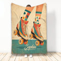 Retro roller skating blanket featuring colorful quad skates and geometric artwork