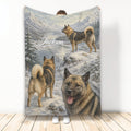 Norwegian Elkhound throw blanket featuring three dogs in a snowy mountain landscape