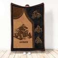 Custom ATV blanket with quad rider artwork in a rugged brown and black leather-look design