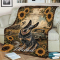 Rustic Australian Cattle Dog blanket draped over a chair with sunflower, barn, windmill, and countryside design
