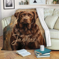 Brown Labrador Retriever throw blanket styled on a sofa in a cozy living room