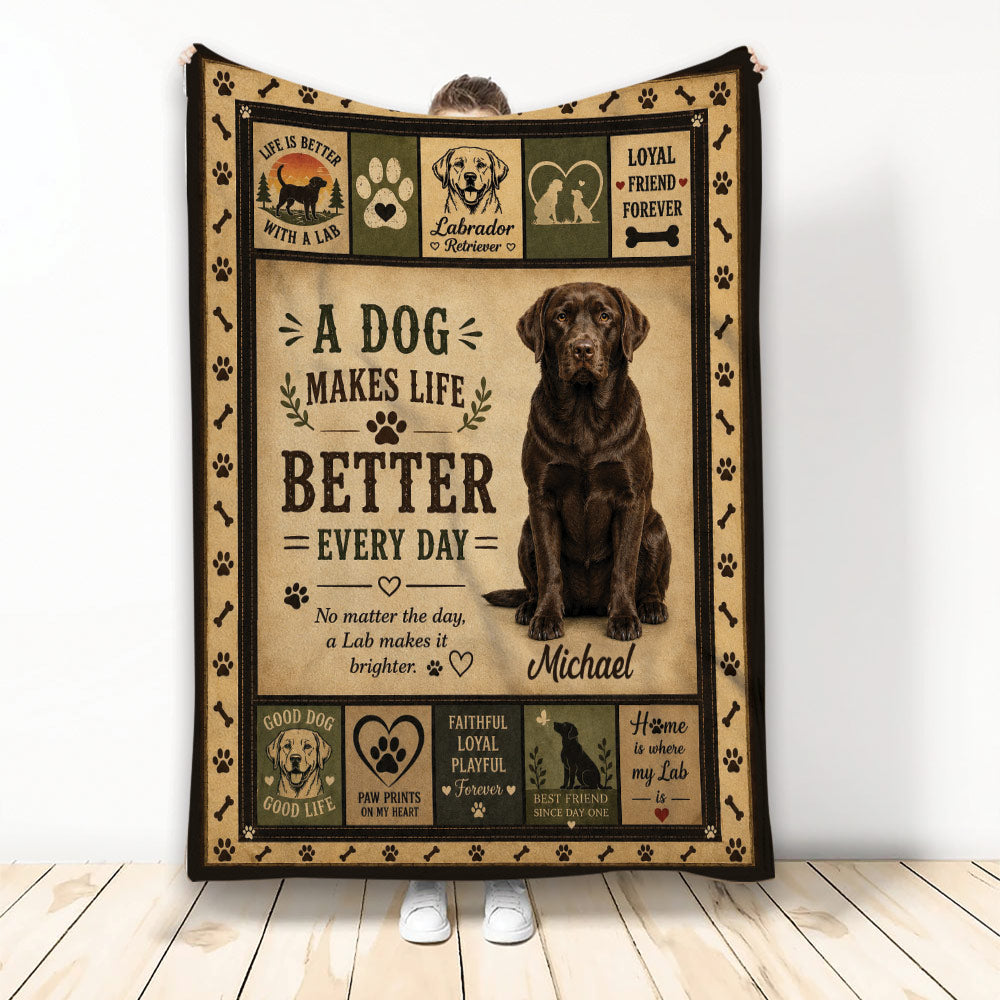 Labrador Retriever throw blanket with vintage paw prints and dog artwork
