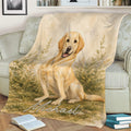 Labrador Retriever blanket draped over a couch with rustic watercolor dog artwork