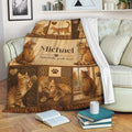 Bengal cat blanket draped over a sofa with detailed cat artwork in a cozy room