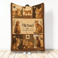 Bengal cat throw blanket with warm brown patchwork artwork and cozy cat design