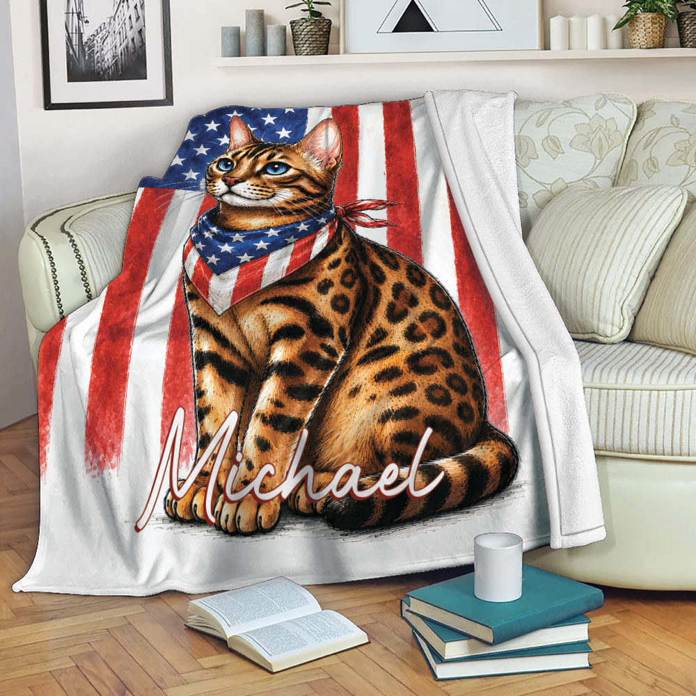 Bengal cat throw blanket draped over a sofa in a cozy living room